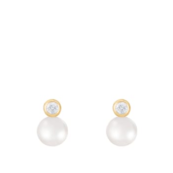 White Cultured Freshwater Pearl 14k Yellow Gold Earrings 7-7.5mm