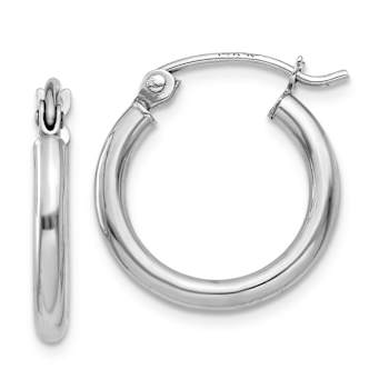 Rhodium Over 14k White Gold 9/16" Polished Tube Hoop Earrings
