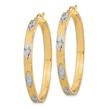 14K Two-tone Gold 1 13/16" Satin Diamond-Cut Fancy Hoop Earrings