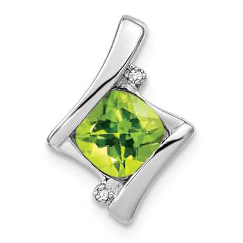 Rhodium Over 10k White Gold 1.25 cttw Peridot and Accent Diamond Pendant