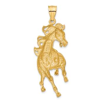 14k Yellow Gold Polished Brushed and Diamond-Cut Horse Pendant