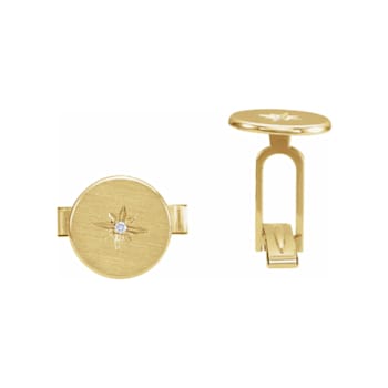 14K Yellow Gold Diamond Accent Starburst Men's Cuff Links, 0.03ctw