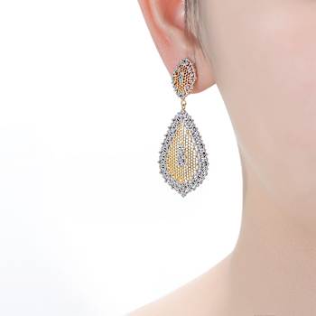 Two-Tone CZ Drop Earrings In 14K Gold Over Brass