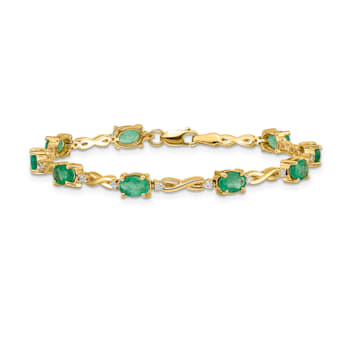 14k Yellow Gold and Rhodium Over 14k Yellow Gold Diamond and Emerald Bracelet