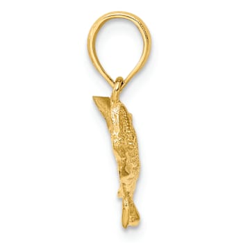 10K Yellow Gold 2D Textured Bass Fish with Tail Up Charm