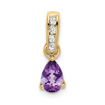 10k Yellow Gold 0.5 cttw Pear Amethyst and Accent Diamond Pendant