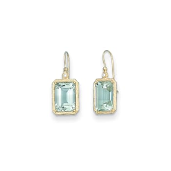 14K Yellow Gold Diamond and Green Prasiolite Dangle Earrings