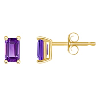 5x3mm Emerald Cut Amethyst 14k Yellow Gold Stud Earrings