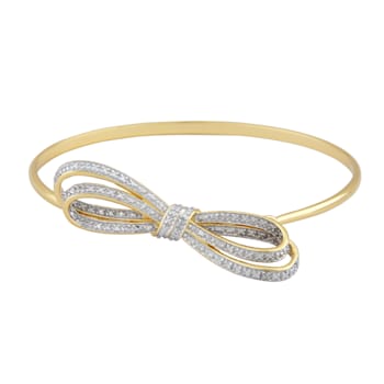 White Diamond Accent 18k Yellow Gold Over Sterling Silver Bangle Bow Bracelet