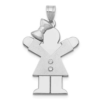 Rhodium Over 14k White Gold Satin Diamond Kid with Bow Pendant