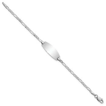 Rhodium Over 14k White Gold Oval Figaro Link ID Bracelet