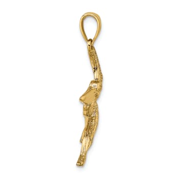 14k Yellow Gold Textured Flying Pelican Charm