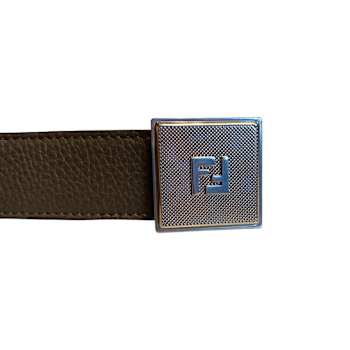 Fendi Mens Yellow Brown Reversible Grained Leather Belt 95