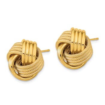 14k Yellow Gold Polished and Textured Love Knot Stud Earrings