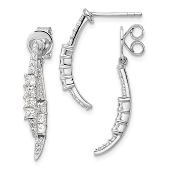 Rhodium Over 14K White Gold Lab Grown Diamond Front and Back Post Dangle Earrings