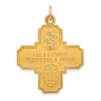 14K Yellow Gold Solid Polished and Satin Medium 4-Way Medal Pendant
