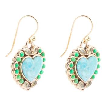 Barse Jewelry Legacy Heart Lime Green and Blue Turquoise Golden Drop Earrings