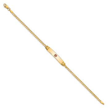 14k Yellow Gold Medical Red Enamel Curb Link ID Bracelet
