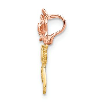 14k Two-tone Gold  Textured Mini Pink Rose Flower Chain Slide Pendant