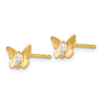 14K Yellow Gold Cubic Zirconia Butterfly Baby Post Earrings