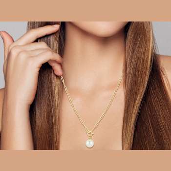 Freshwater Pearl Paperclip Chain Toggle Necklace In 14K Gold Over
Sterling Silver 18 Inch