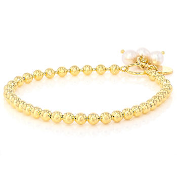 Cultured Freshwater Pearl And Bead Stretch Bracelet In 18K Gold Over
Bronze 7mm