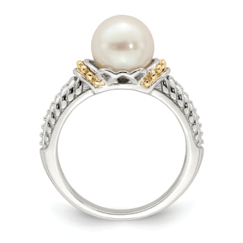 Rhodium Over Sterling Silver with 14K Accent 8-9mm Freshwater Cultured
Pearl Ring