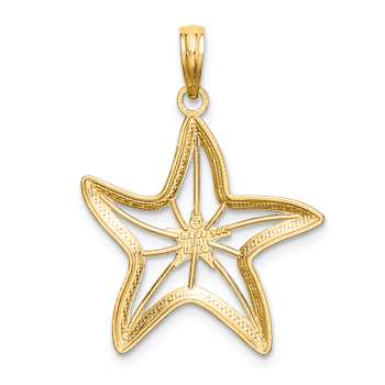 14K Two-tone Gold  Diamond-Cut and Textured Starfish with Star Charm