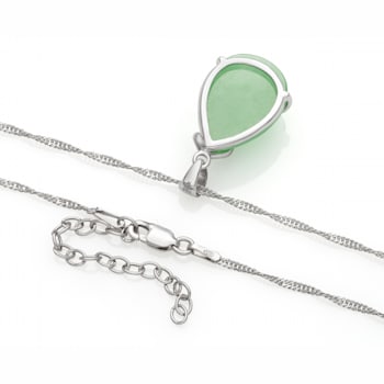Green 18x13MM  Jadeite Tear Drop Shape Sterling Silver Pendant with
Singapore Chain