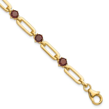 Sterling Silver Gold-tone 5mm 4.05ctw Garnet Paperclip Chain Bracelet