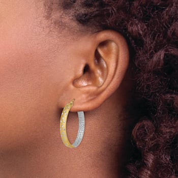 14K Yellow Gold and Rhodium Over 14K Yellow Gold Polished and Satin 1
1/8" In and Out Hoop Earrings