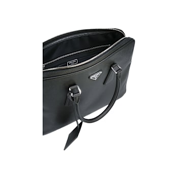 Prada Black Leather Top Zipper Briefcase
