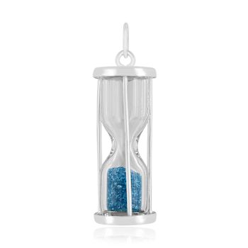 Blue Topaz Rhodium Over Sterling Silver Hourglass Sand Timer Pendant