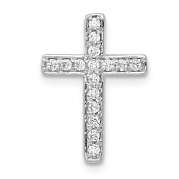 Rhodium Over 14K White Gold 1/6ct. Diamond Latin Cross Chain Slide