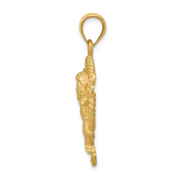 14k Yellow Gold Satin and Diamond-Cut Angel in Circle Pendant