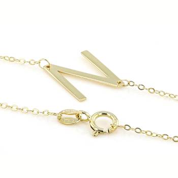 Sideways Initial N Necklace In Solid 14K Yellow Gold 18 Inch