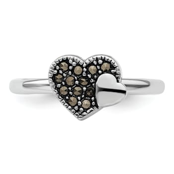 Rhodium Over Sterling Silver Stackable Expressions Marcasite Heart Ring