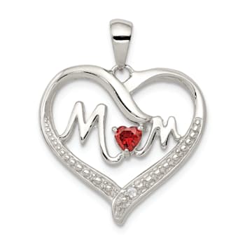 Rhodium Over Sterling Silver Red Cubic Zirconia Heart and White Cubic
Zirconia Mom Heart Pendant