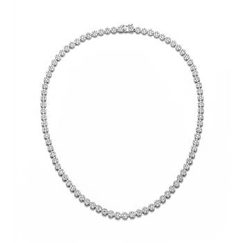 CZ Flower Station Tennis Necklace In Sterling Silver 16 Inch