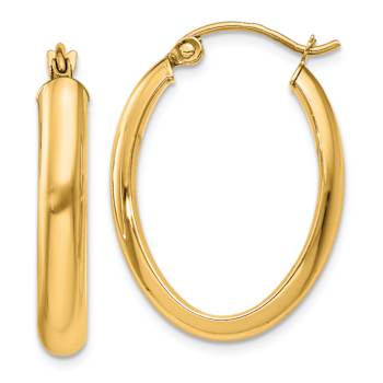14k Yellow Gold Polished 1" Oval Tube Hoop Earrings