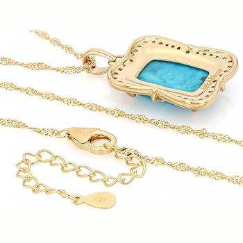 Turquoise And White Zircon Pendant Necklace In 18K Gold Over Sterling Silver