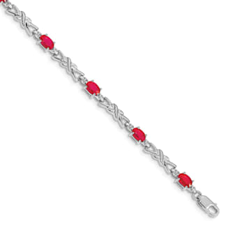 Rhodium Over 14k White Gold Diamond and Ruby Bracelet