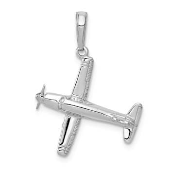 Rhodium Over 14k White Gold Low-Wing Airplane Pendant