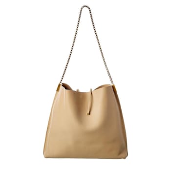 Saint Laurent Suzanne Beige Calfskin Leather Chain Hobo Bag