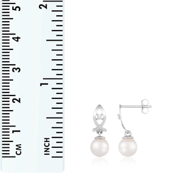 White Cultured Akoya Pearl 14k White Gold Earrings 6-6.5mm