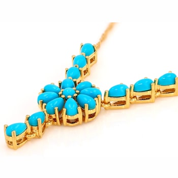 Turquoise Pear And Round Statement Necklace In 18K Gold Over Sterling Silver