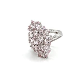Rhodium Over Sterling Silver Mixed Shape Pink Morganite Ring 3.65ctw