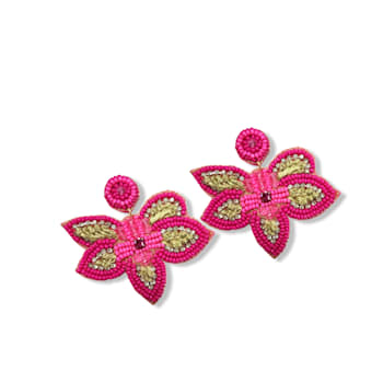 Pink Seed Beads With Clear Crystal Butterfly Earring