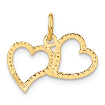 14k Yellow Gold Polished and Diamond-Cut Double Heart Pendant