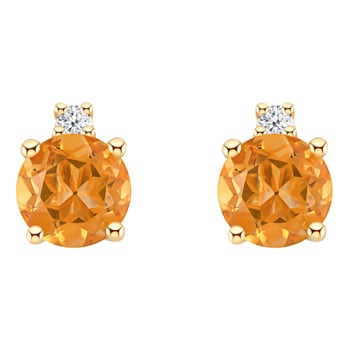 4mm Round Citrine with Diamond Accents 14k Yellow Gold Stud Earrings